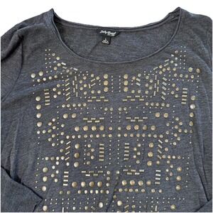 Lucky Brand Gray Studded Peasant Boho Long Sleeve Top Women's Size Large Retro
